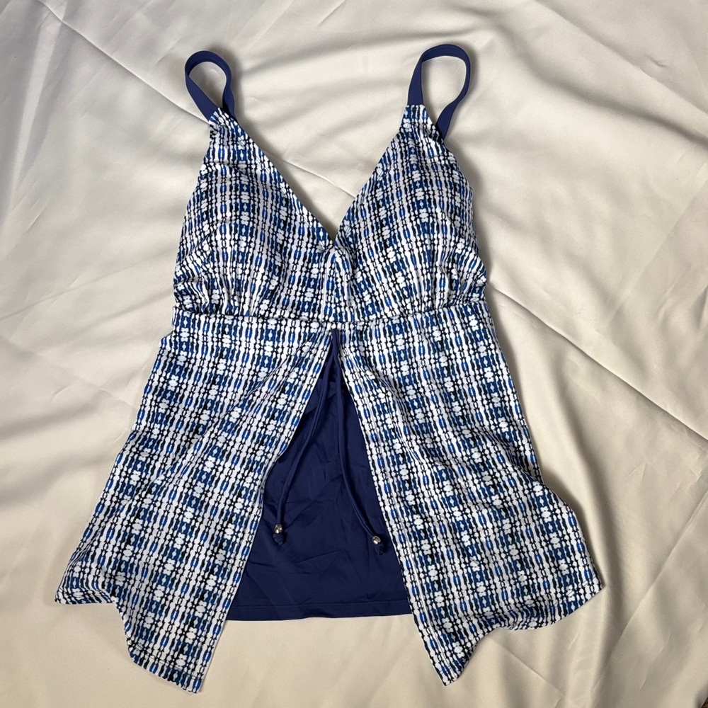 Catherines Blue and White Plaid Swim Tank Top SZ 26W